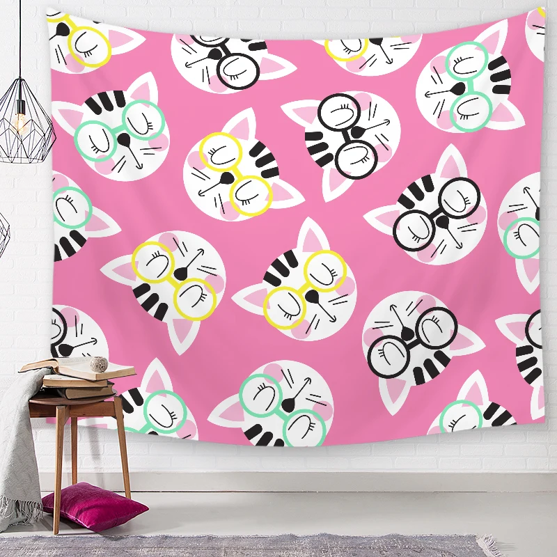 

Cute Cat Tapestry High-Definition Map Fabric Wall Hanging Decor Watercolor Map Letter Polyester Table Cover Yoga Beach towel
