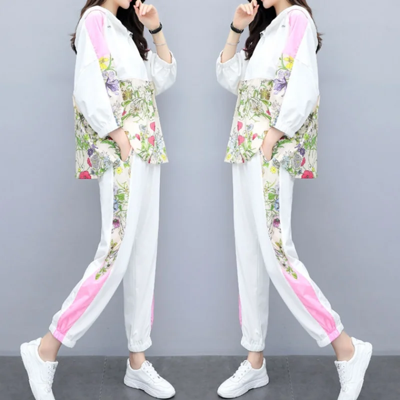 

Floral Print Stitching Tracksuit For Women Two Piece Set Casual Fashion Conjunto Feminino Ensemble Femme Deux Pieces Pant Suit