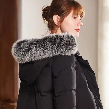 AYUNSUE/ Новое поступление, куртка на утином пуху, Женская толстовка с капюшоном из натурального Лисьего меха, длинная стильная теплая зимняя женская парка, верхняя одежда LX1187