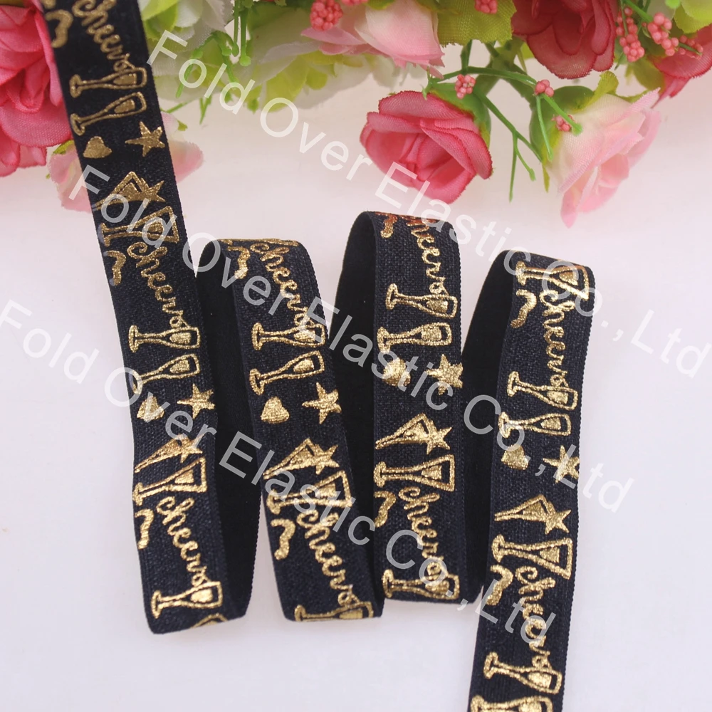

New arrival gold foil cup printed foe elastic cheers 5/8 100 yards per lot free shipping hair bows