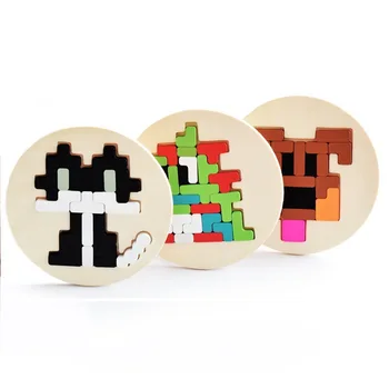 

Wooden puzzle Fun Originality Tetris Animal Kids Creative Puzzle Pixel building Puzzles for Kids Children Toy