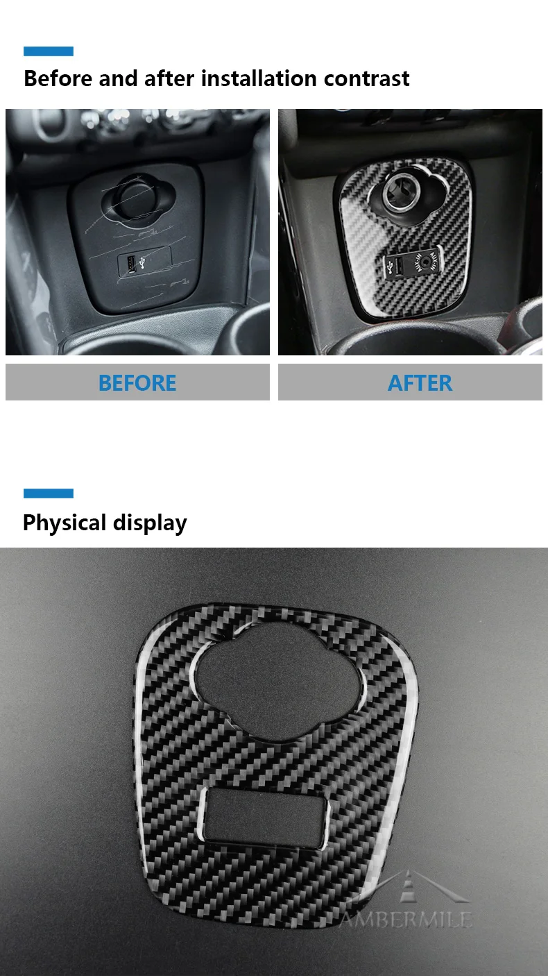 for Mini Cooper JCW F55 F56 Accessories Car Interior Carbon Fiber Cigarette Lighter USB AUX Panel Cover Sticker Decals (4)