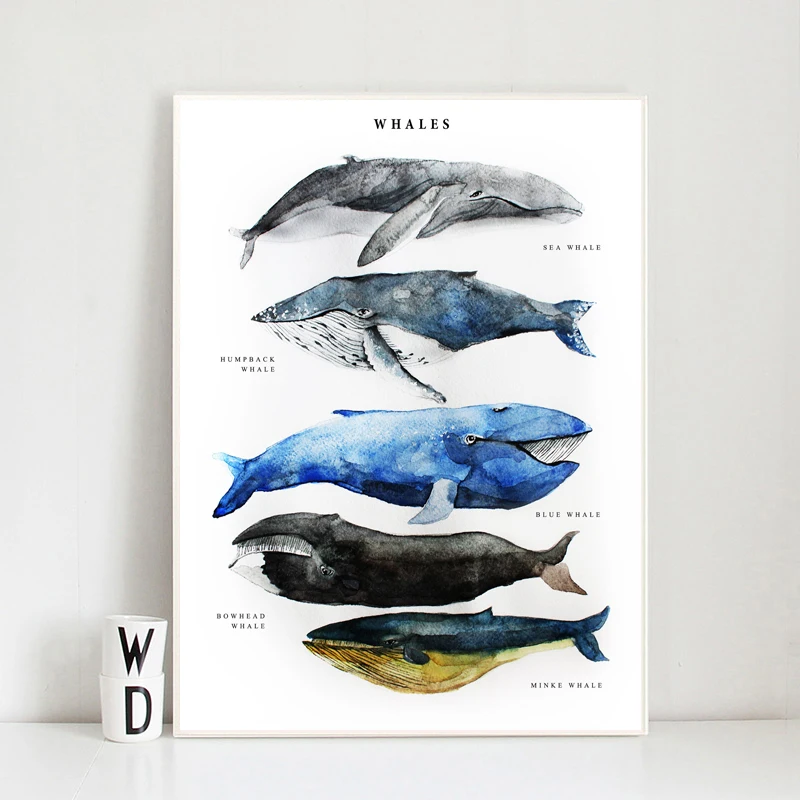 

Spinner Dolphin Whale HD Wall Art Canvas Minimalist Watercolor Nordic Posters Prints Painting Wall Pictures Bedroom Home Decor