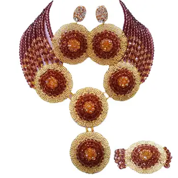 

Dark Purple and Champagne Gold AB African Jewelry Set for Women Nigerian Wedding Beads Necklace Sets 10PH02