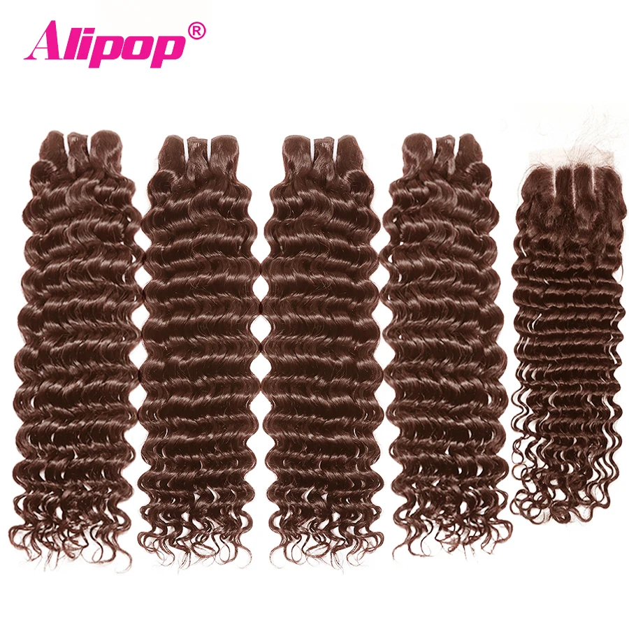 

Deep Wave 4 Bundles With Closure Brown Colored Brazilian Hair Weave Bundles With Closure Nonremy Huaman Hair Closure And Bundles