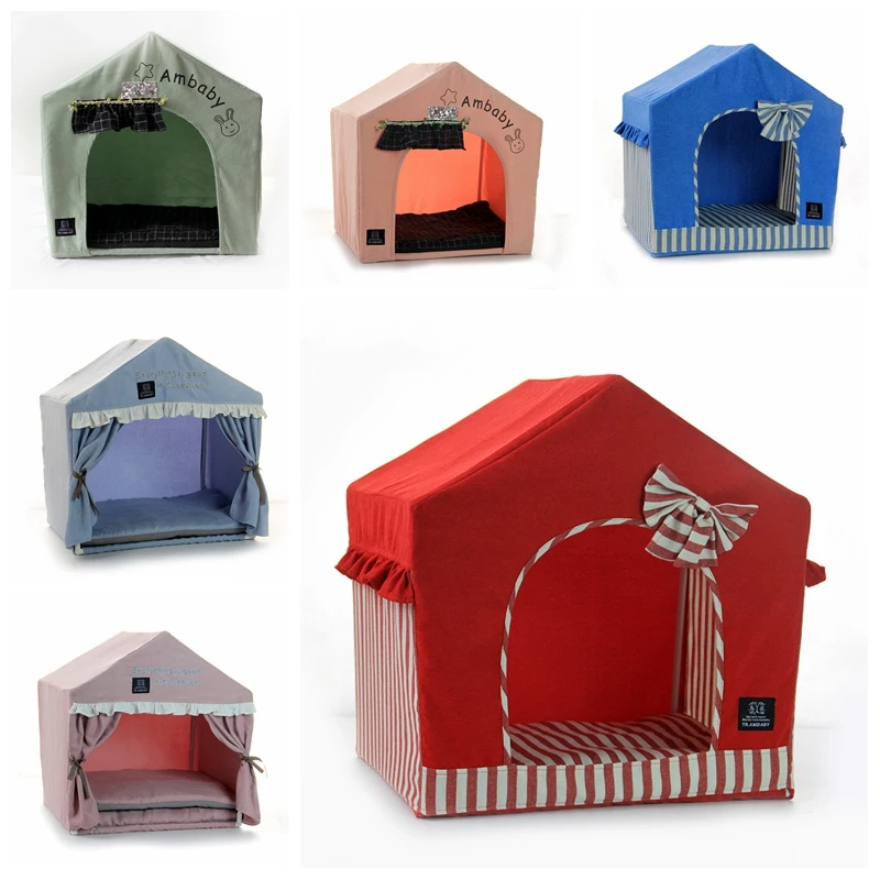 Pink Princess Camping House For Dogs Winter Warm Pet Small Breeds Home Kennel With Mats Blankets Fo