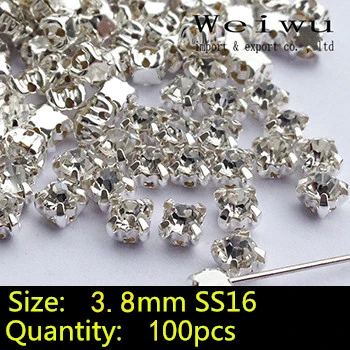 

100pcs Crystals Strass Silver Base Rhinestones Clear Crystal SS16 DIY Glass Stones Sew On Rhinestones In Claw