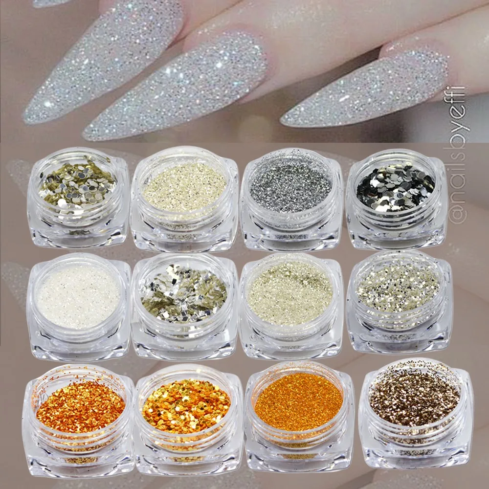 1 Bottle Shining Gold Silver Nail Glitter Powder Dust 3D Sequins For