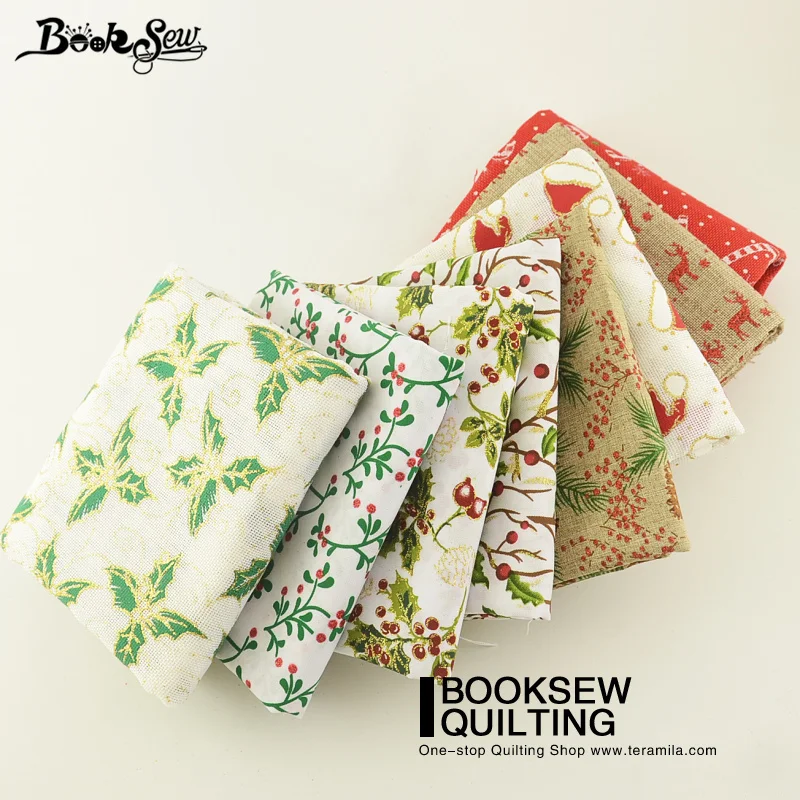 Booksew Linen Fabric Fat Quarter For Decoration Table Cloth Christmas Theme Patchwork 8PCS/lot 45cmx50cm Precut Bundle Curtain