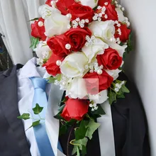 JaneVini элегантный водопад Свадебный букет розы с жемчугом Шелковый цветок Свадебный букет Брошь Украшение букетов Mariage