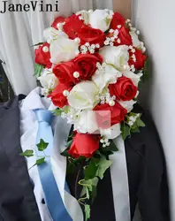 JaneVini элегантный водопад Свадебный букет розы с жемчугом 2018 Шелковый цветок Свадебный букет Брошь Украшение букетов Mariage