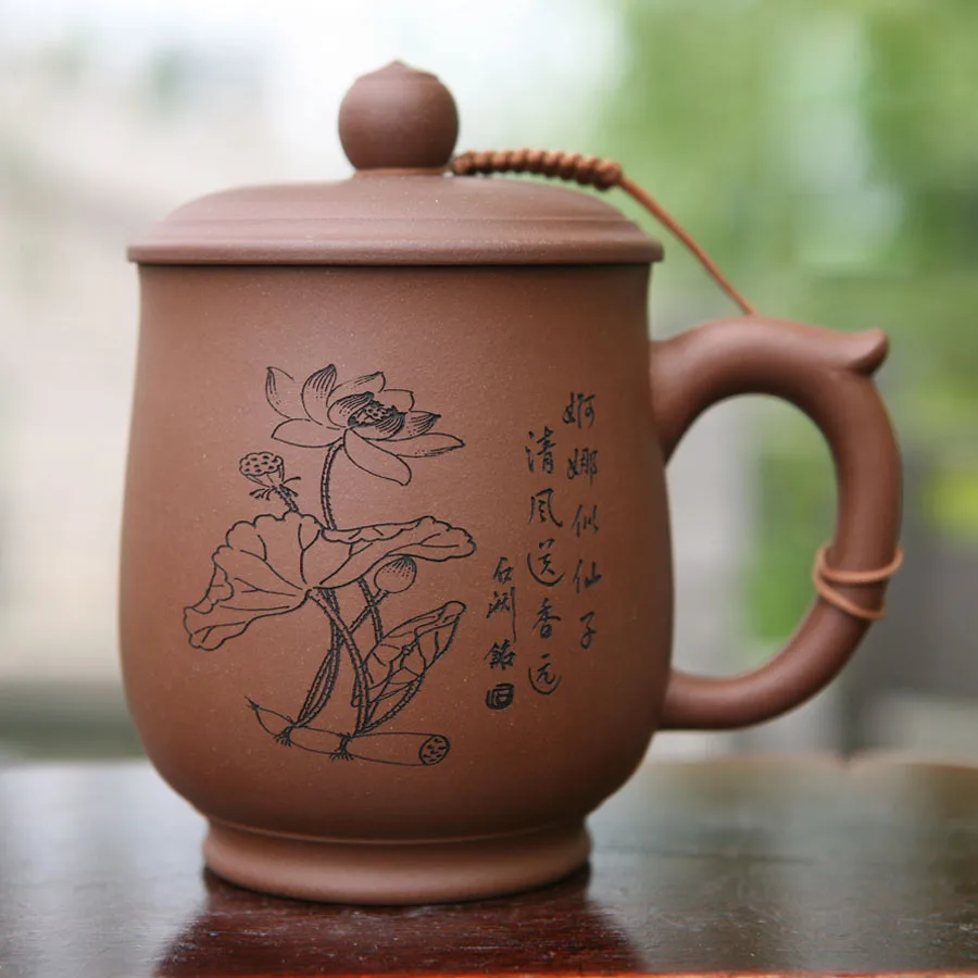 Buy Handmade Drinkware Chinese Yixing Purple Clay Lotus Tea Cup Purple Grit