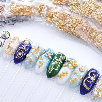 

100pcs Mixed 3D DIY Hollow Metal Frame Nail Art Decorations Gold Rivet Manicure Accessories DIY Shell Slider Nail Studs