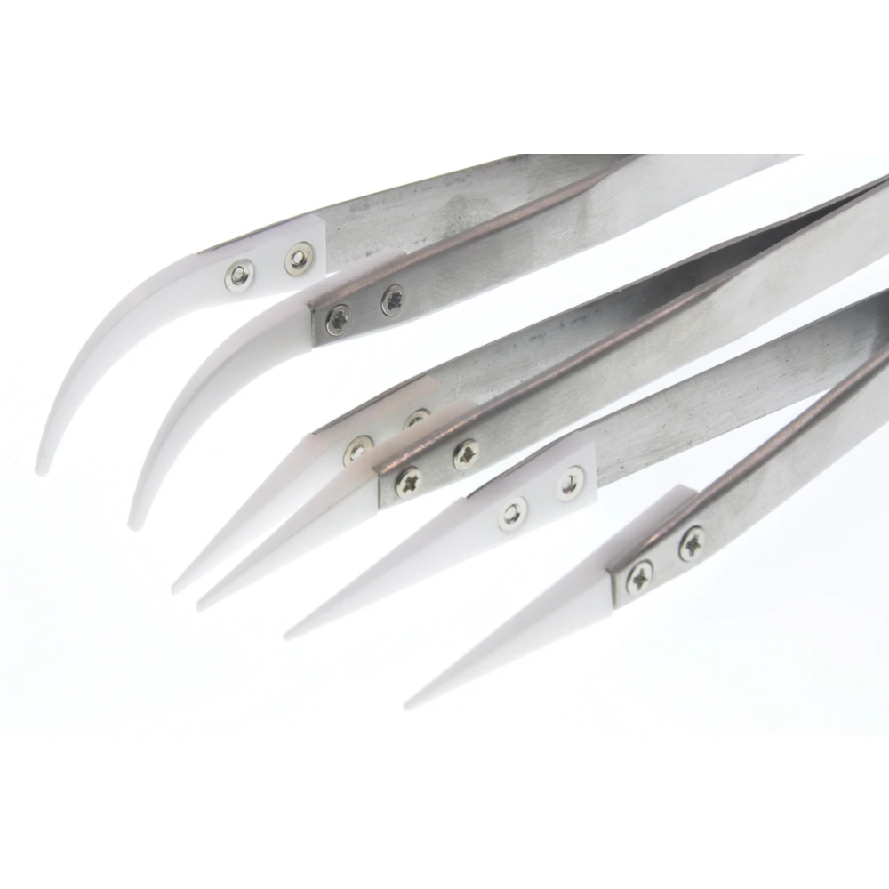 Ceramic tweezers, stainless steel ceramic, heat resistant, antimagnetic, straight curved tip