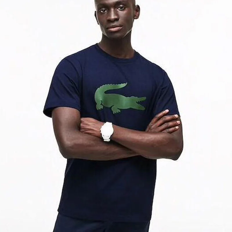 LACOSTE LEGEND Running Shirt Summer Printed Design O-neck T-Shirts White Short Sleeve Hot Homme Cotton Outdoor Clothing