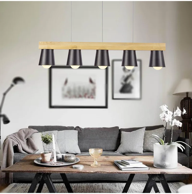 Japan Style Simple Wood Pendant Light Modern Black White Lampshade Wooden Pendant Lights Dining Room Hanging Lamp Kitchen Fixture (3)