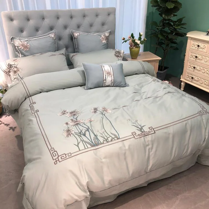 Perfect Embroidered Flower 80S Egyptian Cotton Bedding set Queen King