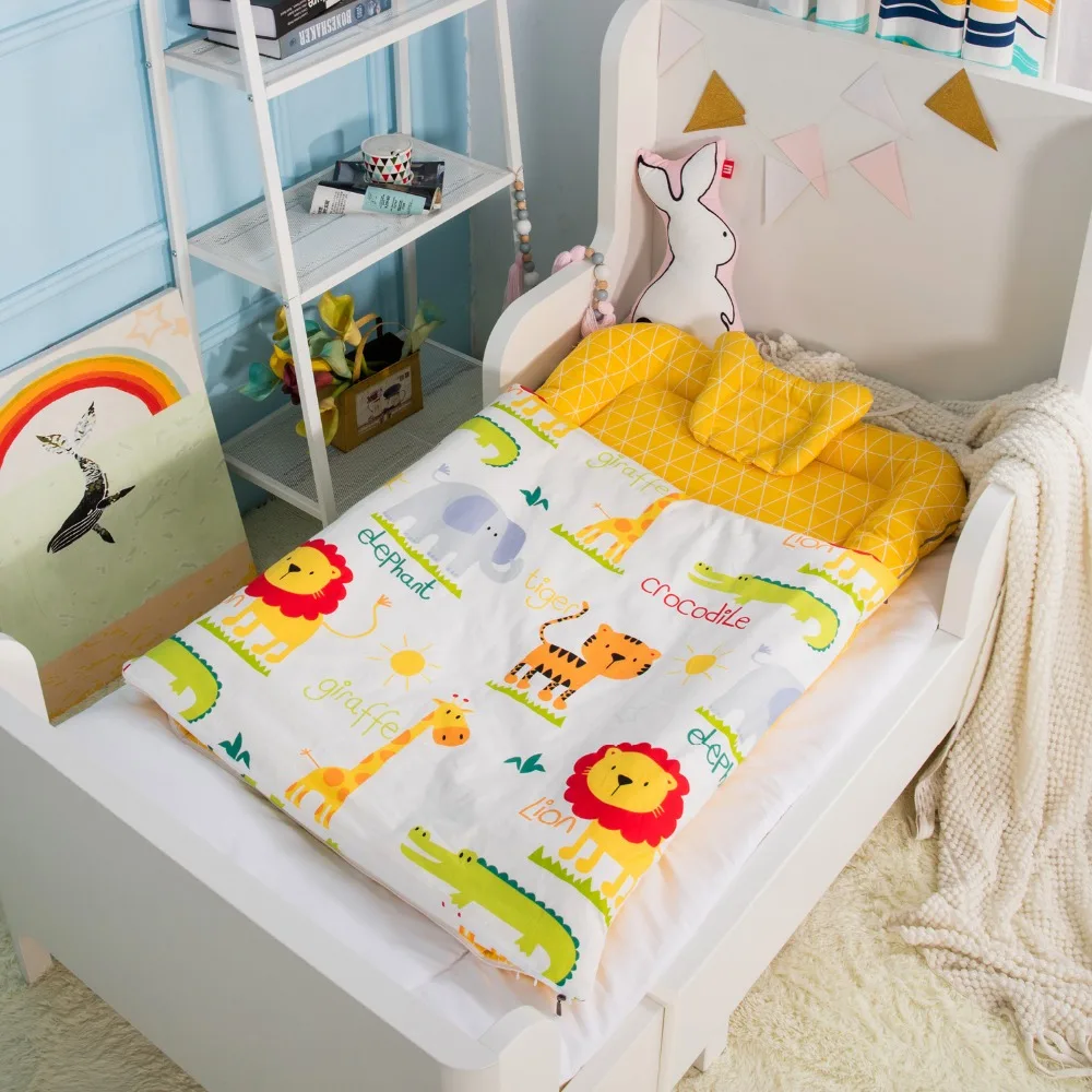 

6Pcs Baby crib bedding set Soft cotton quilt cover pillow duvet bottom cover mattress bumper core set Cartoon sleeping bag