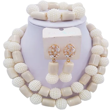 

Beautiful White Beige African Women Anniversary Present Crystal Necklace Earrings Sets 2C-ZHSH-09