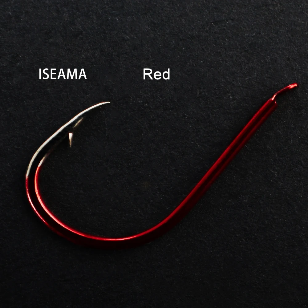 30-50pcs High Carbon Steel ISEAMA Barbed Luminous Fishing Hook 4-13# Black Nickel Yellow Blue Red Single Carp Fishing Hook Japan