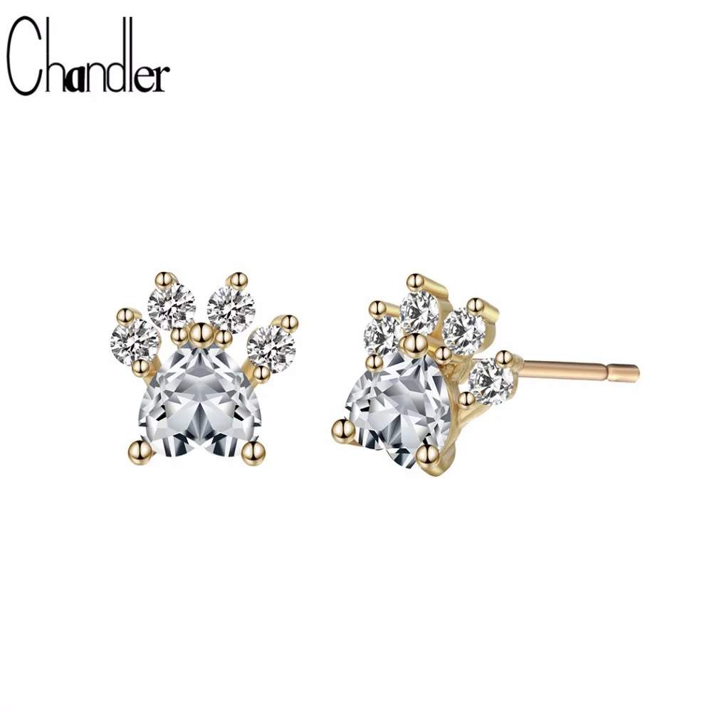 

Chandler Gold Silver Plated Cute Dog Cat Paw Stud Earrings For Women Girls CZ Crystal Animal Footprint Pendientes Brincos Bijoux