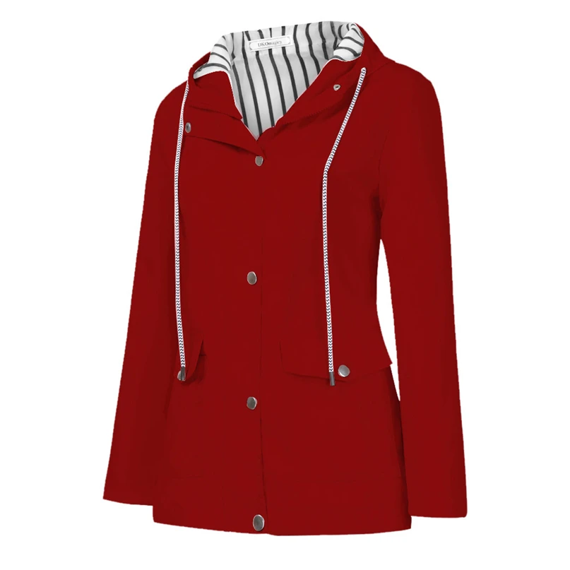 Women Jacket Fashion Cloth Casual Coat Solid Rain Jacket Outdoor Plus Waterproof Hooded Raincoat Windproof Outwear #FS#4OT25 (22)
