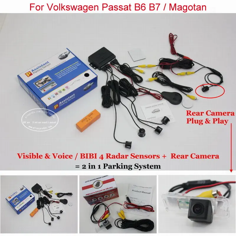 ФОТО Car Parking Sensors + Rear View Camera = 2 in 1 Visual / BIBI Alarm Parking System For Volkswagen VW Passat B6 B7 / Magotan