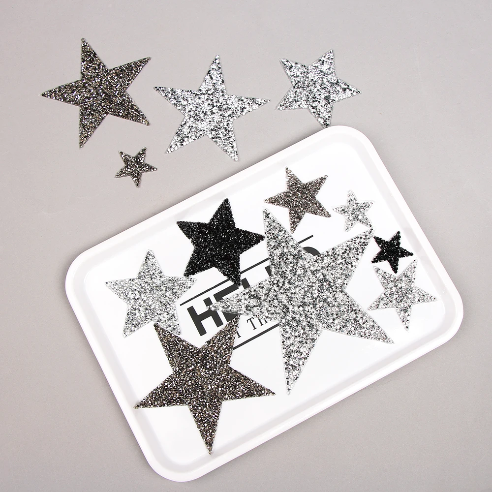 

Multiple Sizes Crystal Rhinestone Star Patches for Clothing Iron on Clothes Appliques Badge Stripes Diamond Pentagram Stickers