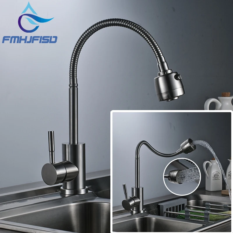 

Kitchen Stainless Steel Faucet with Pull Out Single Handle Faucets Hot and Cold Water Mixer Valve Tap