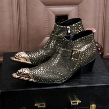 Демисезонный шелк Botas модная металлическая гладить острый носок мужские полусапоги Hombre ковбой с пряжкой на молнии Армейские сапоги Пром Туфли под платье