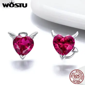 

WOSTU Authentic 925 Sterling Silver Red Heart Stud Earrings For Women Girl Original Fashion Jewelry Birthday Gift FIE414