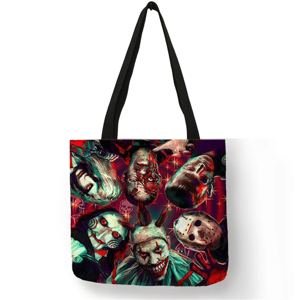 Новое поступление, сумка-тоут, классика, ужасный персонаж фильма, сумочка на Хэллоуин, льняная многоразовая сумка для покупок, путешествий, пляжа, сумки на плечо - Цвет: 006