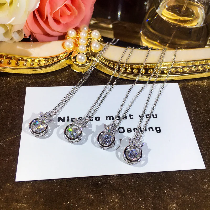

Moonso NEW Crown simple Necklace S925 sterling silver halo round ear jewelry engagement wedding party jewelry J12