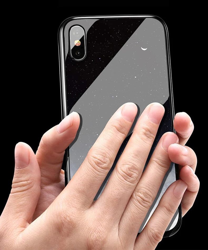 SoCouple Glass Phone Case For iphone X Xs 7 8 6 6s plus Star Space Case For iphone Xs max XR Luxury Mirror Case Back Cover Coque (8)