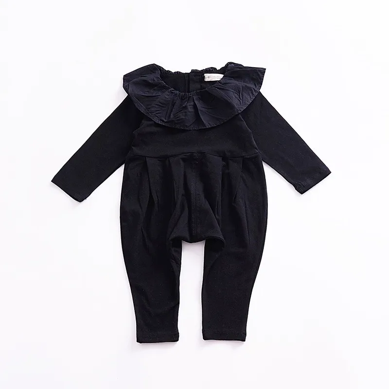 Короткие модные хлопковые мягкие детские комбинезоны для новорожденных; однотонные удобные комбинезоны с длинными рукавами и круглым вырезом для маленьких девочек; одежда для активных детей в Корейском стиле