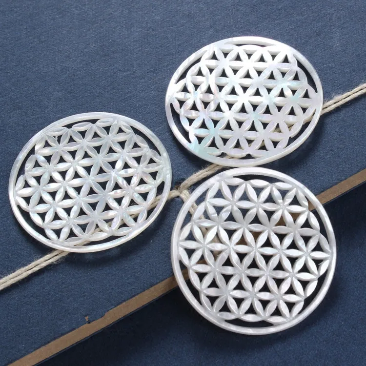 

20pcs/lot 30mm 100% real natural Hollow Round pearl MOP Natural Flower of life Mother of Pearl Shell for DIY Earrings Jewelry