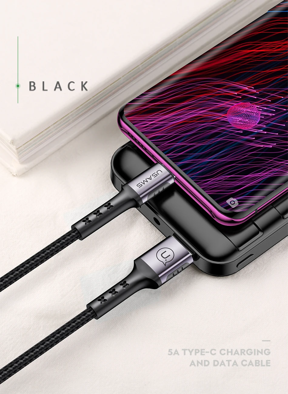 5А флэш-кабель для зарядки типа C для huawei OPPO, USAMS QC USB C кабель для передачи данных SR Плетеный Быстрый зарядный usb-кабель для samsung LG