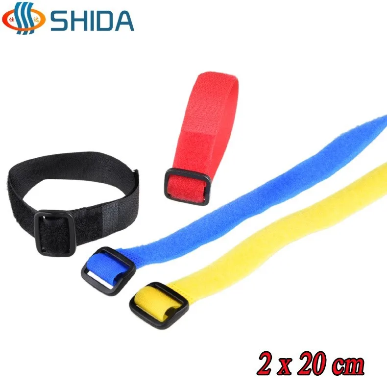 

20pcs 2cm x 20cm Reusable Cable Ties Nylon Strap with Plastic Button Hook Loop Magic Tape with Buckle for Computer Wires