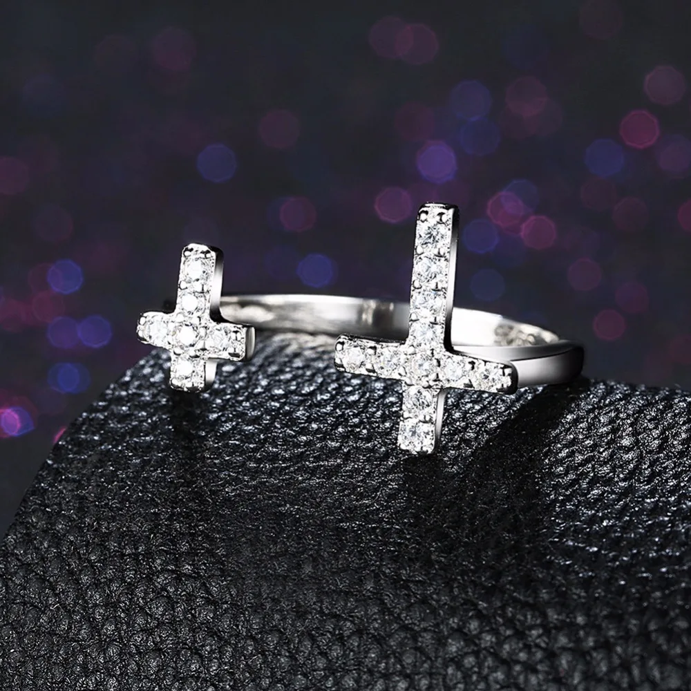 925 Sterling Silver Adjustable Ring Cross Design CZ Fashion Jewelry Party Rings For Women Gift For Christmas(JewelOra RI102655)