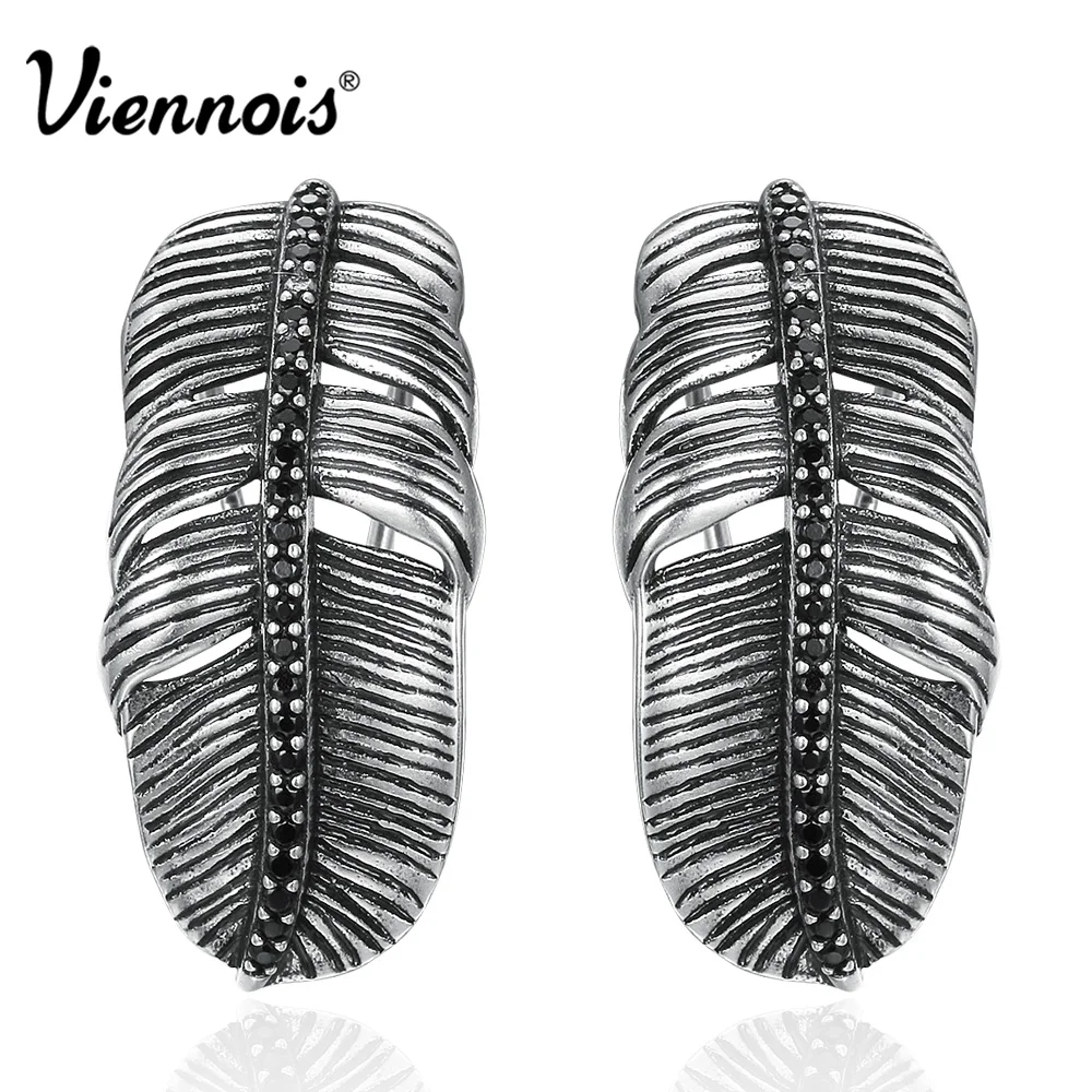 Viennois Модные Винтажные корейские серьги-гвоздики черного цвета с перьями для