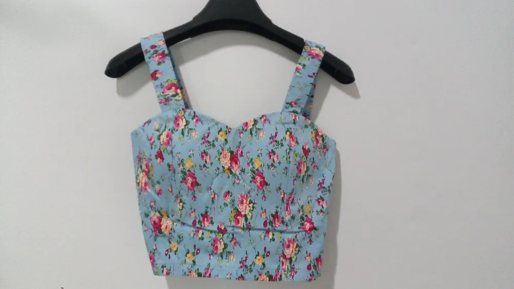Floral Crop Top Plaid Short Top (1)