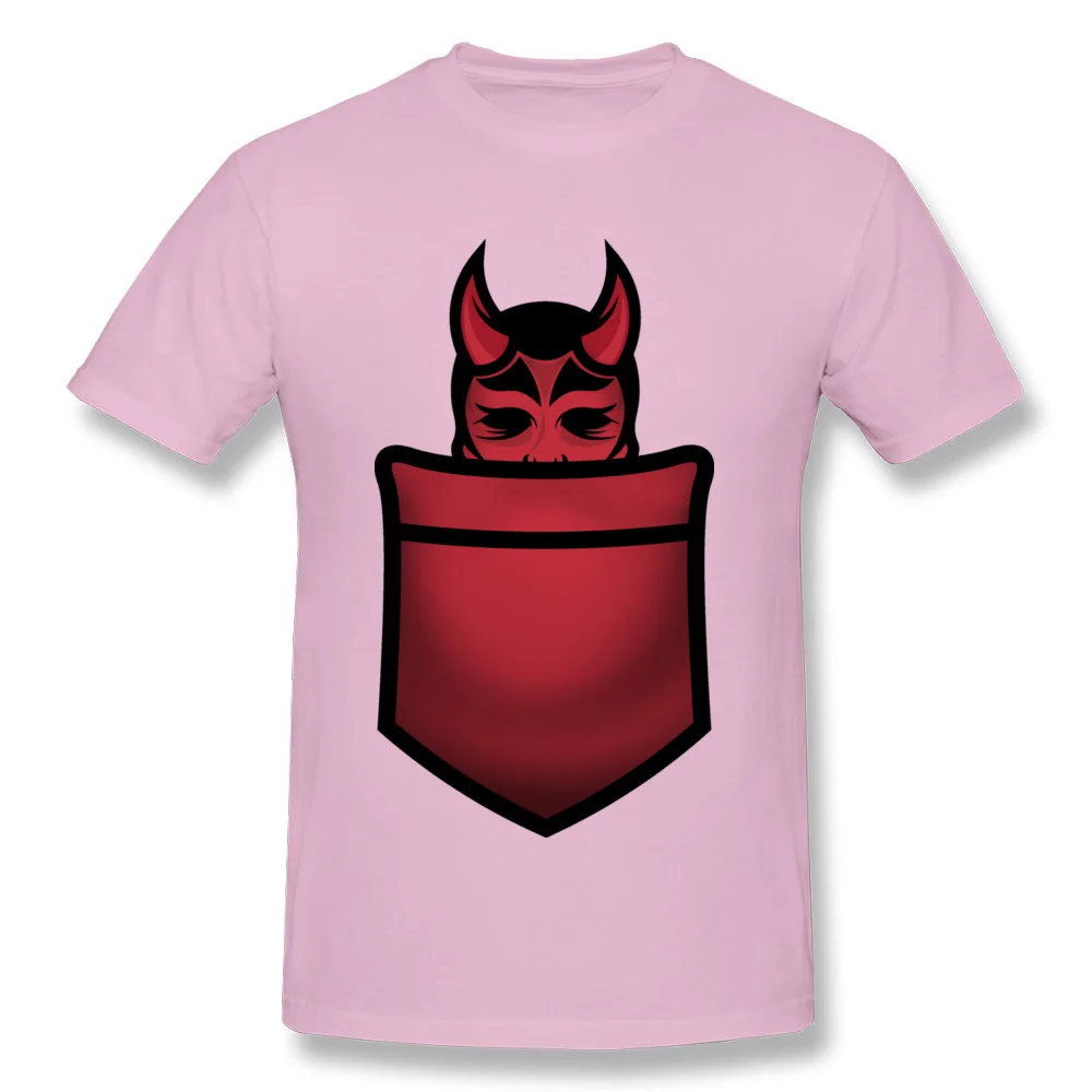 Fashionable Pocket Devil Street Short Sleeve Mother Day Tops Shirt 2018 Round Neck Cotton T-shirts Men T Shirts Pocket Devil pink