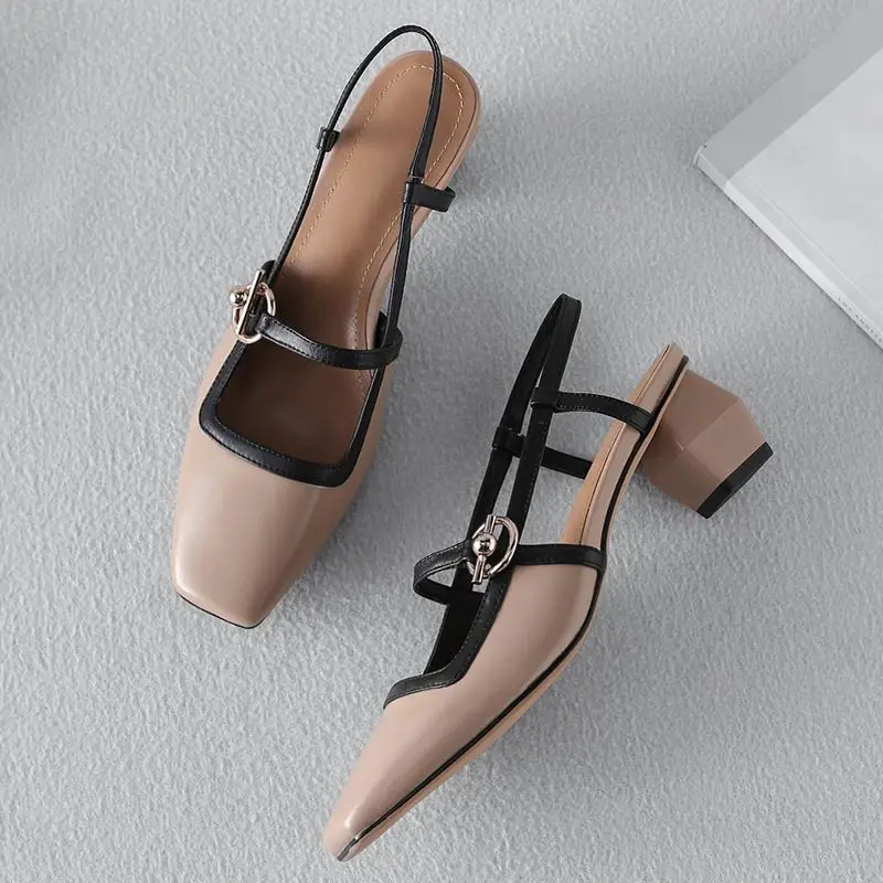ALLBITEFO genuine leather women sandals high quality middle heel square heels office ladies summer shoes woman sandals ALLBITEFO genuine leather women sandals high quality middle heel square heels office ladies summer shoes woman sandals