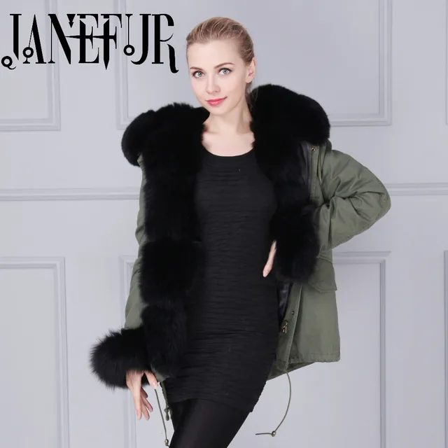 Cheap Women big size natural fox fur trim Hooded real collar coats and jackets Parka for Winter genuine faux fur lining overcoat
