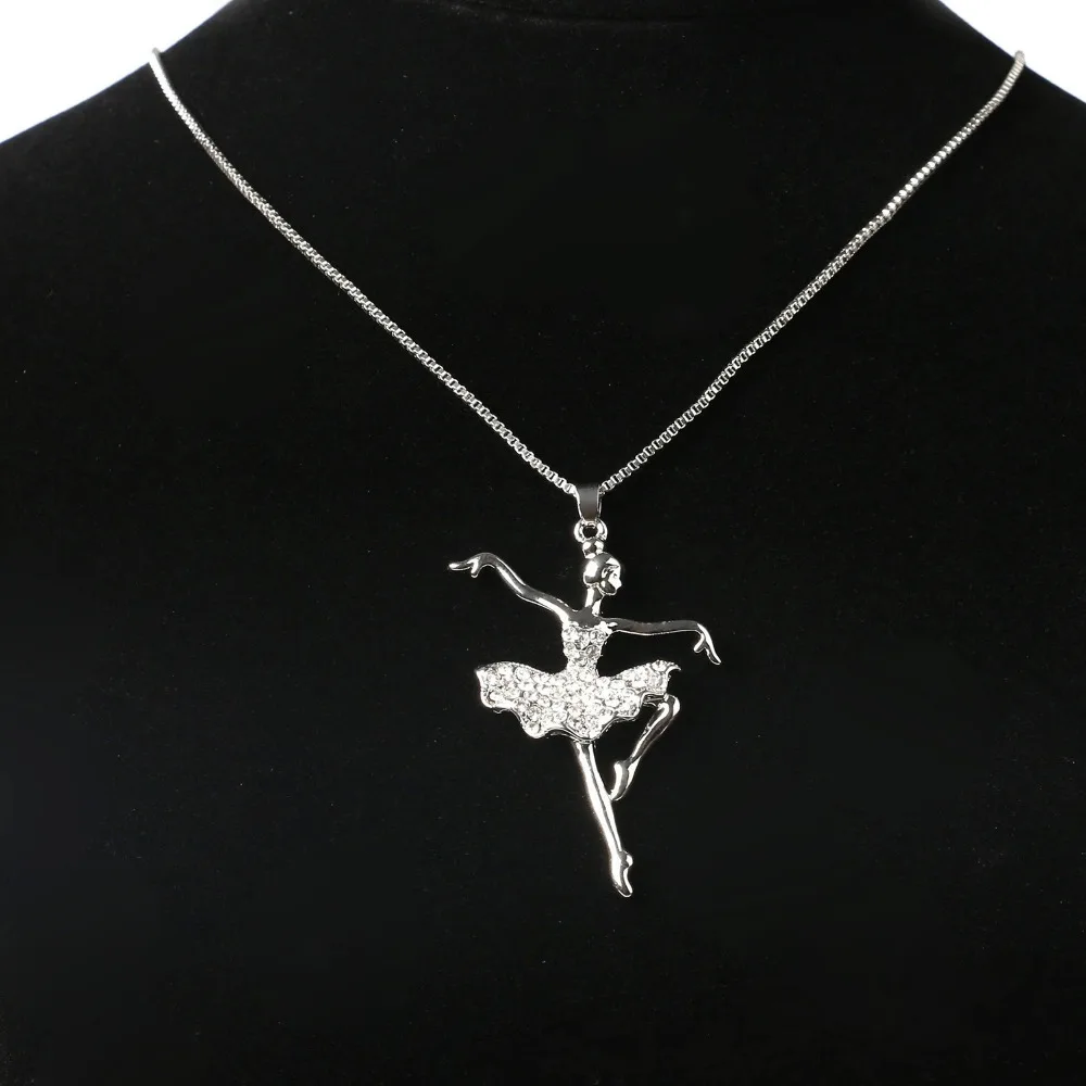 Romanic Fashion Silver Plated White Crystal Ballet Dancer Pendant Necklace for Women Dancing Girl Collar Fairy Jewelry | Украшения и