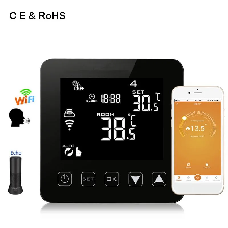 

WiFi Programmable Thermostat Echo Alexa Voice Control Electric Floor Heating Room Temperature Control 16A 100-240V OCT19