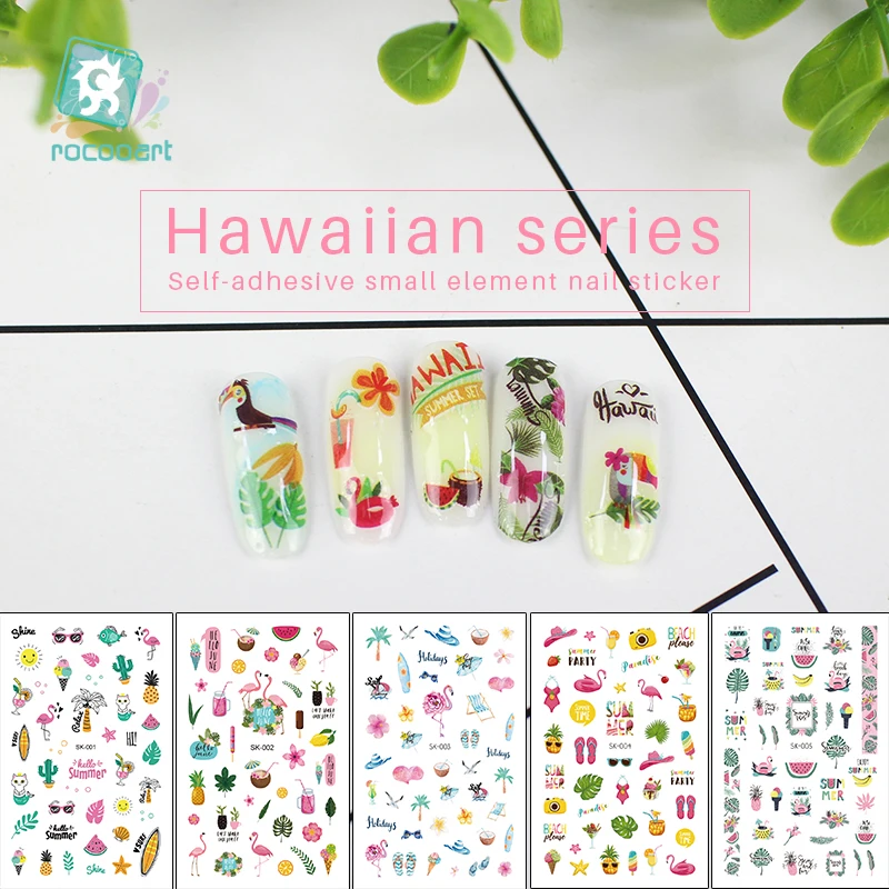 

Rocooart Summer Elements Nail Stickers Hawaii Foil Nail Art Stickers Fruit Flamingo Nail Designs For Girls Holidays Nail Decals
