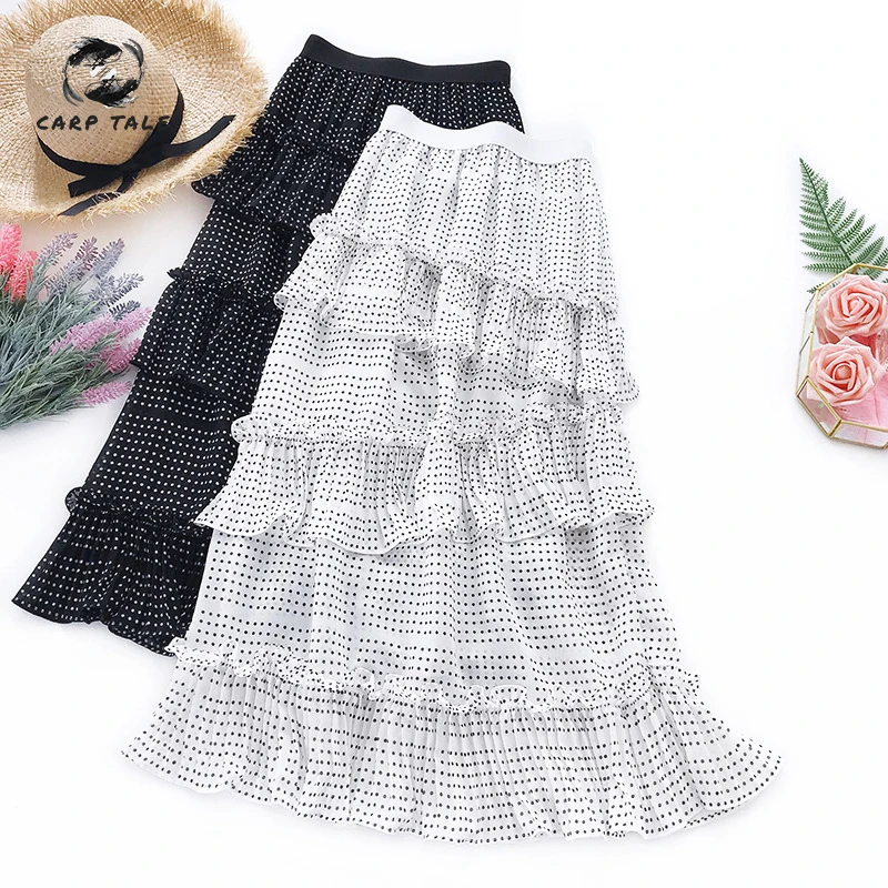 

Polka dot cake skirt female 2019 summer Korean version of the irregular ruffled chiffon high waist skirt casual wild slim skirt