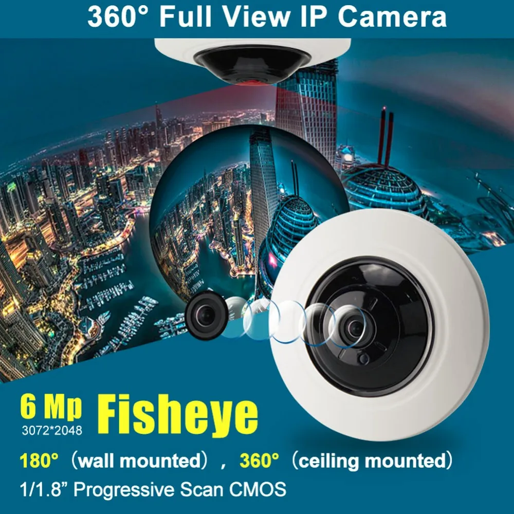 

1/1.8" SONY Low Illumination CMOS Sensor 360Degree 6Mp Full View Fisheye IP Camera add POE SD Card Slot 2-Way Audio Alarm I/O