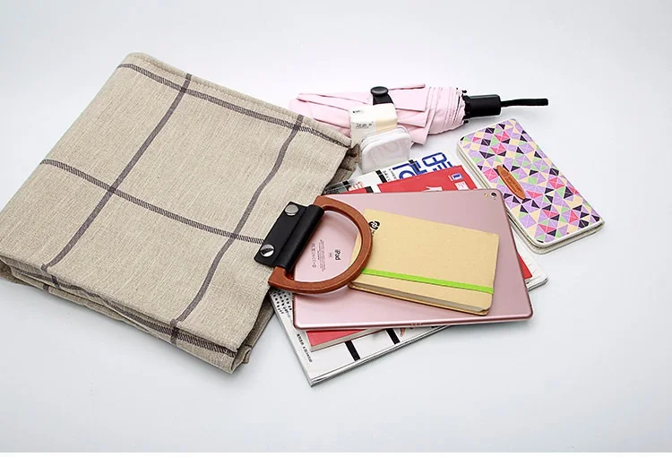 MJ Women Plaid Canvas Tote Casual Beach Bags Big Capacity Women Shopping Bag Daily Use Canvas Handbag Cotton Linen Shoulder Bag (25)